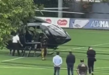 Neymar llegó en helicóptero al primer entrenamiento con el Santos