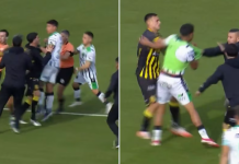 Insultos, empujones y un expulsado: así fue la batalla campal en el final del clásico entre Nueva Chicago y Almirante Brown