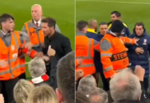 Video: el momento en que un ayudante del Cholo Simeone escupió a un hincha de Liverpool en la Champions League