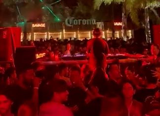 Pánico en Costanera Norte: el momento en el que se desprende la estructura del escenario en un boliche y cae sobre el público