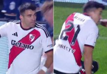 El momento de la lesión de Marcos Acuña en la visita de River Plate a La Plata para jugar con Gimnasia