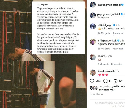 La llamativa carta que Papu Gómez publicó en sus redes sociales: “Todo pasa”
