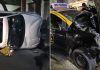 Mañana accidentada en la Ciudad de Buenos Aires: un taxi destrozado, un auto volcado y varios heridos