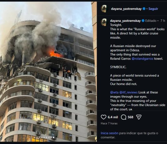 La tenista ucraniana Dayana Yastremska mostró las devastadoras imágenes de cómo quedó la vivienda familiar tras el impacto de un misil ruso